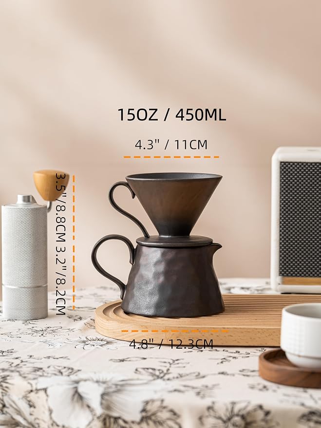 Pour Over Coffee Maker,Ceramic Coffee Maker With 40 pcs Paper Filter，15oz/450ml Ceramic Pour Over Coffee Dripper (Retro gold)