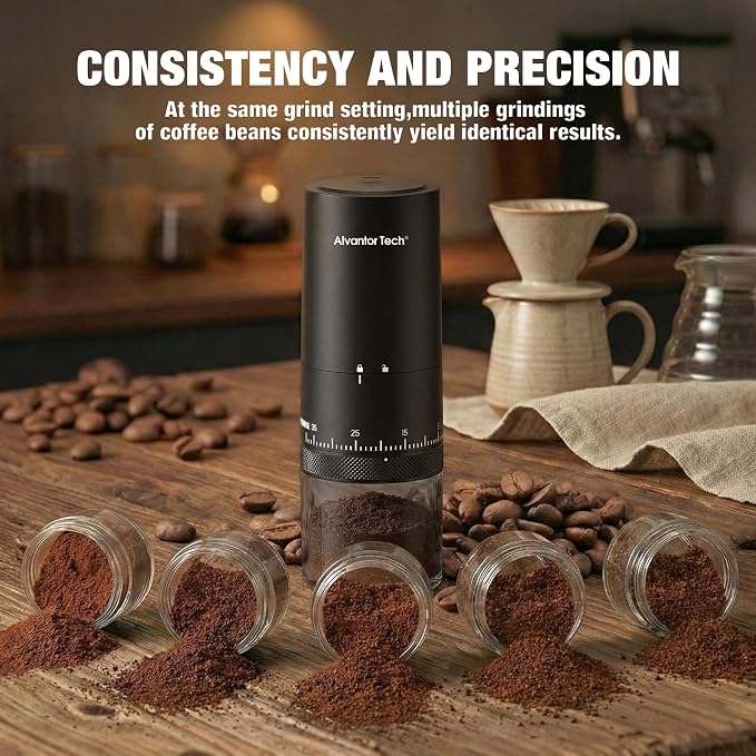 Portable Electric Burr Coffee Grinder - Cordless Rechargeable Coffee Grinder with Ceramic Conical Burr, USB-C, Ultra Quiet <65dB, 38 Adjustable Settings, Travel Coffee Grinder for Camping Office Home