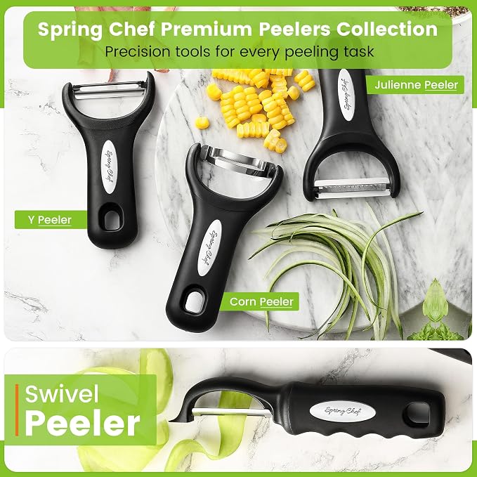 Spring Chef Swivel Vegetable Peeler & Y Potato Peeler w/Soft Grip Handles | Apple Peelers with Ultra Sharp Stainless Steel Blades, Multifunctional Peelers for Kitchen, Perfect for Carrot, Veggie, Fruit