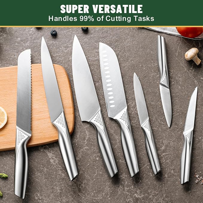 Knife Set, EWFEN 14-Piece Kitchen Knife Set with Block, German Stainless Steel Knives with Built-in Knife Sharpener, Anti-Slip Sharp Knives Set for Kitchen, Dishwasher Safe, Concave-dotted Handle