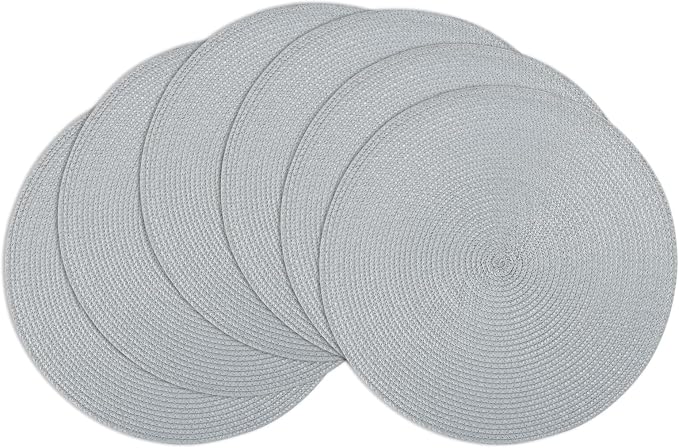 Winknowl Round Braided Placemats Set of 6 Washable Woven Heat Resistant Table Mats for Kitchen Dining Tables 15 inch Round Place Mats (Light Gray,6pcs)