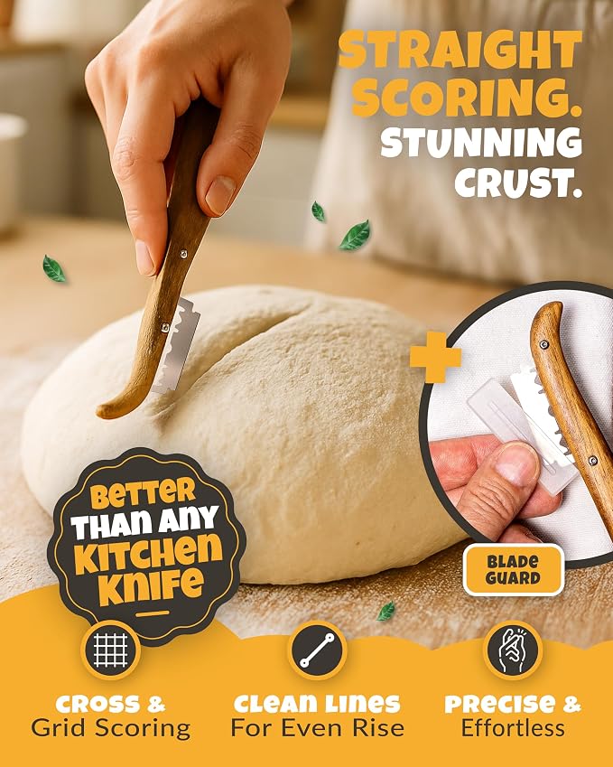 Bread Lame 2-Piece Set for Controlled Dough Scoring with 5 Blades | Straight & Curved Scoring for Clean Expansion, 2 Bread Lames with 5 Blades, Dough Scoring Tool for Sourdough & Artisan Bread