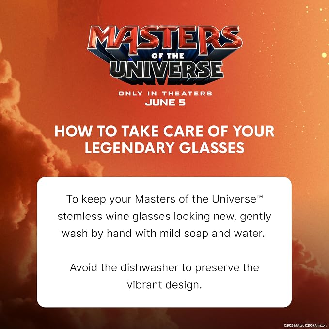 Dragon Glassware x Masters of the Universe Skeletor Wine Glasses, 18 oz | Stemless Wine Glasses Set of 2; MOTU Wine Glass Tumblers; Official Masters of the Universe 2026 Movie Merch