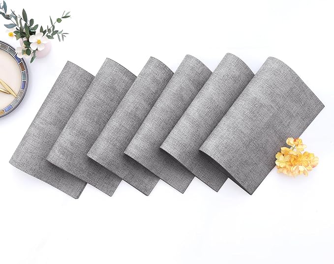 Homaxy PU Faux Leather Placemats for Dining Table, Set of 6, Light Grey | Waterproof Wipeable Washable Table Mats, Easy to Clean Anti-Slip Place Mats, 11.8" x 17"