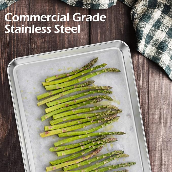 Leonyo Non-Toxic 10x8IN Small Stainless Steel Baking Sheet Pans | Commercial-Grade 8x10IN Small Metal Cookies Sheet Pans For Baking, Toaster Oven Baking Trays For Food, Dishwasher Safe