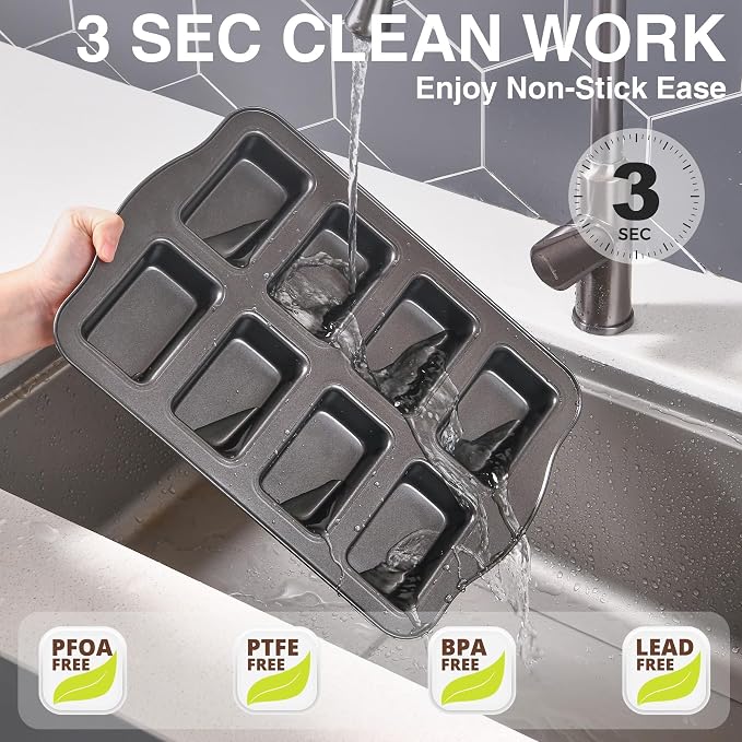 2 Pack Mini Loaf Baking Pans 8-Cavity, Nonstick Small Cornbread Pan, Tiny Banana Bread Pan Set, Heavy Duty Brownie TIn, Dark Grey