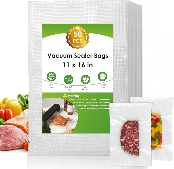 Vacuum Sealer Bags for Food Storage, 11" x 16" Vacuum Seal Bags, 50 Count | 3Mil Embossed BPA-Free Puncture-Resistant Bags, Universal Fit for Sous Vide, Meal Prep, Freezer Storage & Food Preservation