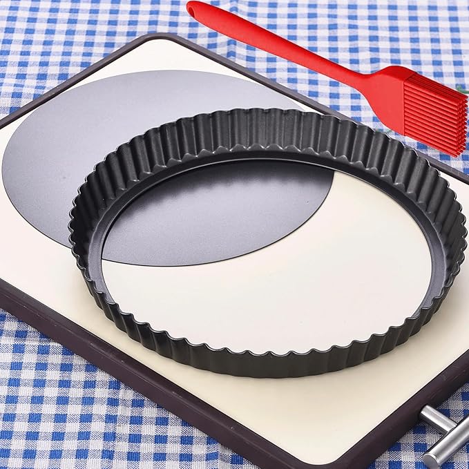 DATANYA Tart Pans with Removable Bottom 10 Inch Quiche Pan, Heavy Duty Carbon Steel Round Non-stick Fluted Pie Tart Pan for Mousse Cakes, Christmas Dessert Baking (10.2 Inch 1pc)
