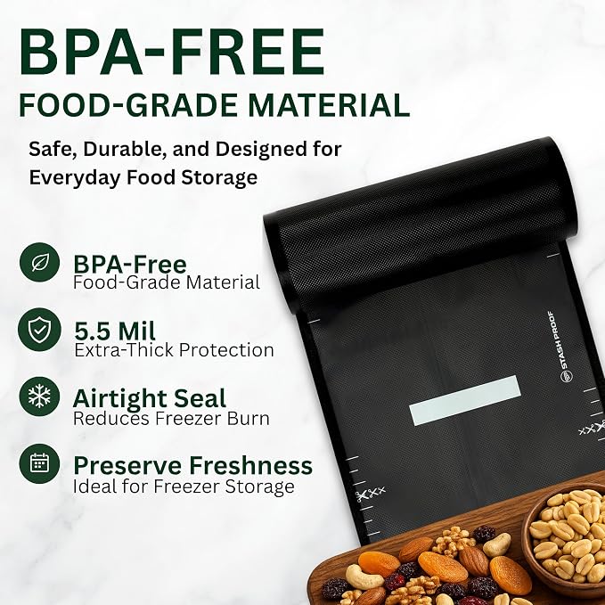 Vacuum Seal Rolls 11" x 50' 2 Pack (100 Feet Total) (Clear and Black) 5.5 Mil - BPA Free Commerical Grade Food Saver for Storage, Sous Vide, and Meal Prep Sealer Bag