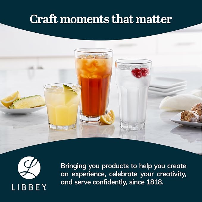 Libbey Gibraltar DuraTuff Drinking Glass Drinking Cup Set, Iconic Heavy Base Bar Glassware Thick Drinking Glasses Set of 12, 22-Ounce Iced Tea Glasses