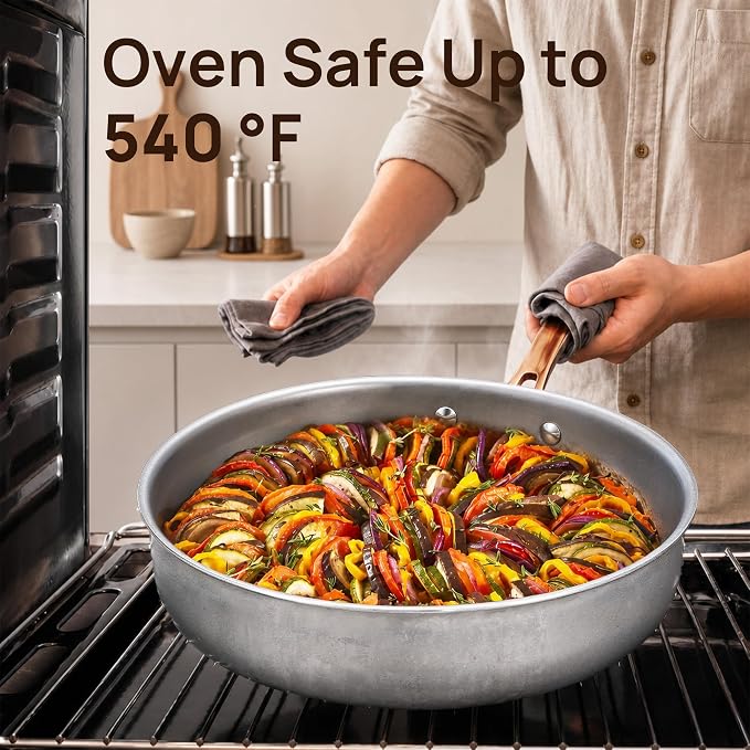 KOKHUB 4.5QT/11 Vintage Saute Pan with Lid, Tri-Ply Stainless Steel | Deep Frying Pan Skillet, Uncoated Cookware Chef Pan, Copper Handle, PFOA Free, Dishwasher & Oven Safe