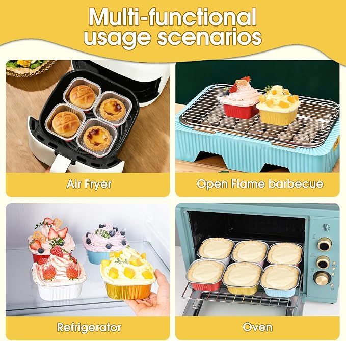 100 Pcs Mini Cake Pans with Lids, 5oz Square Aluminum Foil Brownie Baking Cups, Dessert Cupcake Cups with lids, Disposable Loaf Pans Cupcake for Wedding Birthday Party (White)