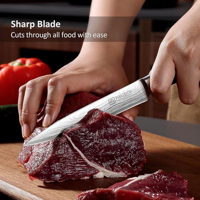 PAUDIN Kitchen Utility Knife, 5 Inch Chef Knife Fruit Knife, Gift Box | Ultra-Sharp High-Carbon Stainless Steel, Multipurpose Paring Knife for Fruit and Vegetable Cutting with Wooden Handle