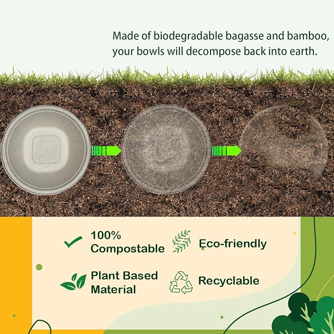 Disposable Bowls 24 Oz [50 Pack] - Compostable Bowls, Heavy Duty Paper Bowls Microwave Safe BPA-Free Eco Dinnerware for Kids Meals & Food Trucks (White)