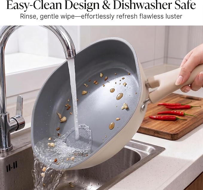 8 Inch Ceramic Nonstick Frying Pan Skillet - Dual Ceramic Coating, PFAS & PFOA-Free, Induction Compatible, Dishwasher Safe, Stay-Cool Handles, Eco-Friendly & Non-Toxic Cookware