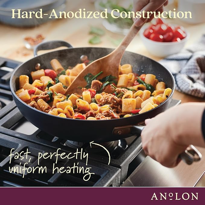 Anolon Advanced Home Hard-Anodized Nonstick Ultimate Pan with Lid and Helper Handle, Non Stick Frying Pan, 12-Inch, Moonstone