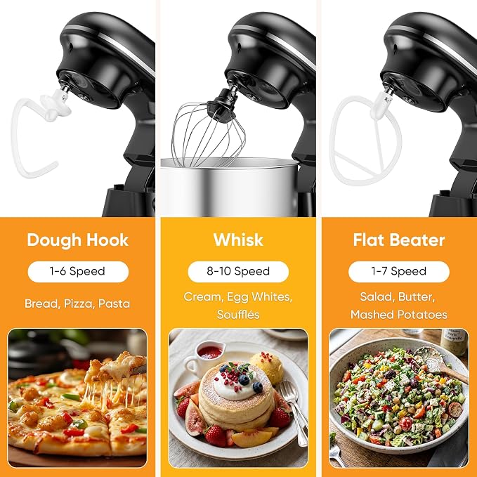 NEWBULIG Stand Mixer 4.2QT, Kitchen Electric Mixers Alternative | 10-Speed Dough Hook, Whisk, Beater & Splash Lid, Multi-Cover for Baking, Cakes and Home Cooking Needs