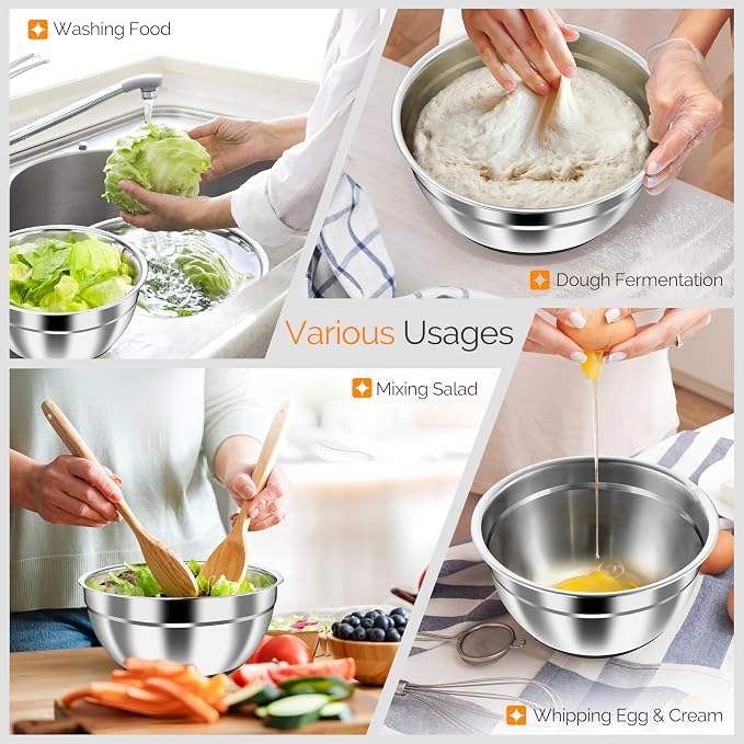 HaWare Stainless Steel Mixing Bowls with Airtight Clear Lids, 24PCS, Black | 5 Nesting Bowls: 4.6/2.6/1.5/1/0.7 QT, Includes 3 Graters, Non-Slip, For Serving, Prepping, Storing