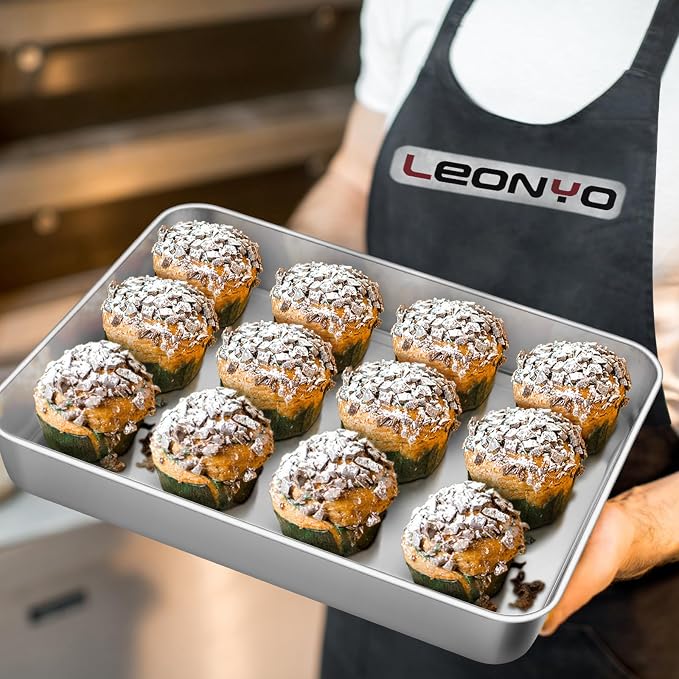 Leonyo 10.5"x8"x2" Rectangular Cake Pan for Baking, Stainless Steel Sheet | For Toaster Oven, Focaccia, Fish, Chicken, Casserole Dish, Oven Safe