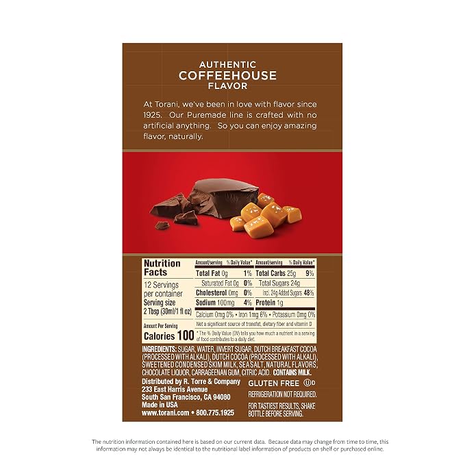 Torani Puremade Sauce, Salted Chocolate Caramel, 16.5 Ounces (Pack of 4 - Packaging May Vary)