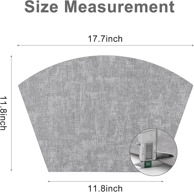 Homaxy Wedge Faux Leather Placemats for Round Table, Set of 4, Light Grey | Waterproof Wipeable Washable Table Mats, Easy to Clean Anti-Slip Place Mats, 11.8" x 17"