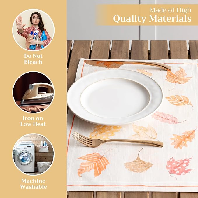 Maison d' Hermine Placemats Set of 4 Reusable 100% Cotton (13"x19") | Cloth Place Mats Washable Table Mats for Kitchen Dining Party Wedding Hotel Home Thanksgiving Christmas - Colours Of Autumn