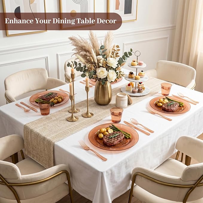 DaYammi 210PCS Clear Amber Plastic Dinnerware Set for 30 Guests, Fancy Disposable Plates for Party, Include: 30 Dinner Plates, 30 Dessert Plates, 30 Pre Rolled Napkins with Silverware, 30 Cups