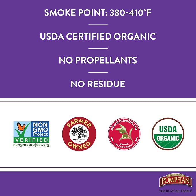 Pompeian USDA Certified Organic Extra Virgin Olive Oil Non-Stick Cooking Spray, No Propellants, 5 Fl Oz (Pack of 2)