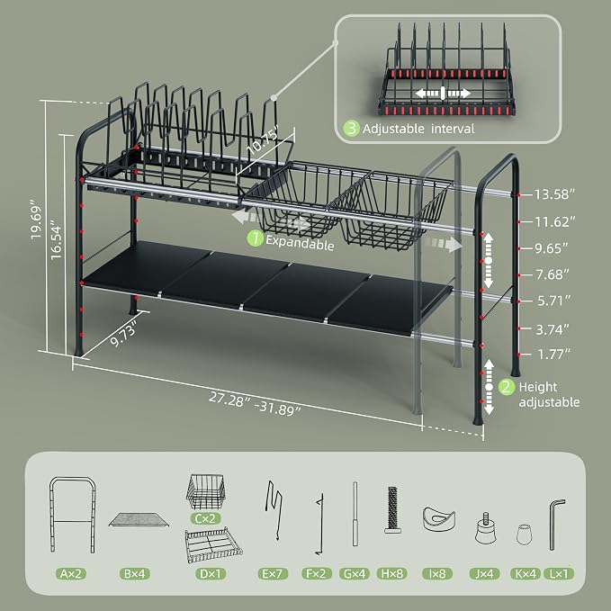 Expandable Under Sink Organizer，Pot and pan Organizer Under Cabinet | Pan Lid Organizer,Expandable Storage shelf with Pan Rack（7 Dividers）,2 Baskets and 4 Panels,Adjustable partition height
