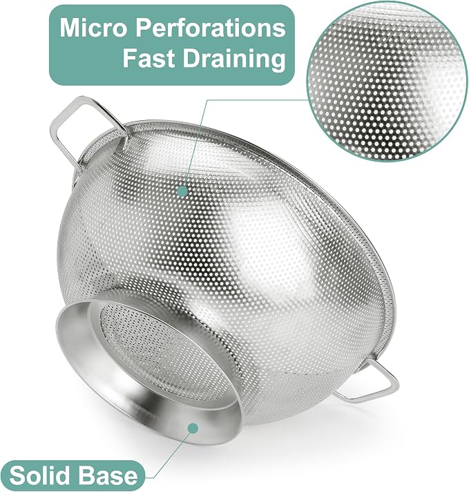 Kaishun Colander Stainless Steel 3-Quart,Strainer for Kitchen Food