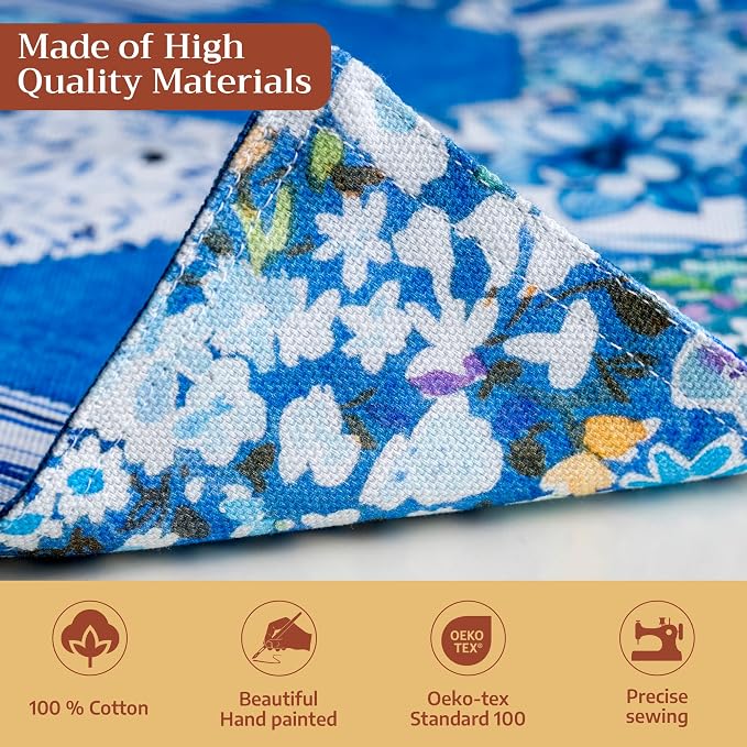 Maison d' Hermine Placemats Set of 4 Reusable 100% Cotton (13"x19") | Cloth Place Mats Washable Table Mats for Kitchen Dining Party Wedding Hotel Home Restaurant Spring Summer - Summer Blues