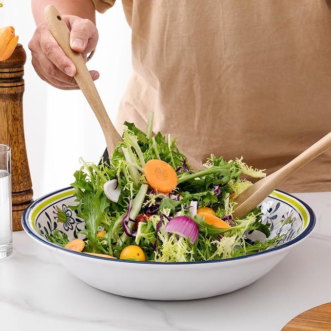 Talavera Melamine Large Serving Bowl, 13.75" x 2.75" Mixing, Pasta Serving Bowls set of 2,100% Melamine Soup Bowl Salad Bowl Fruit Bowls,Lightweight and Unbreakable…