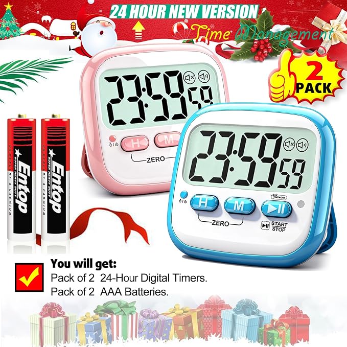 2 Pack Classroom Timers for Kids Teachers, Magnetic Countdown Digital Kitchen Timer for Cooking, Study, Exercise, Games, Time Mangement - Loud/Silent Mode - Battery Included