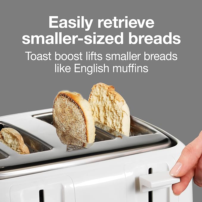 Proctor Silex 4 Slice Toaster with Extra Wide Slots For Bagels | Browning Control With 7 Shades | Auto Shutoff | Toast Boost | Slide-Out Crumb Tray | Cancel Button | White | 24214PS