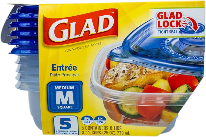 Glad GladWare Entree Food Storage Containers, Medium, 25 Oz, 5 Count, 2-Pk | Lock-tight seal for meal prep and lunches; microwave and dishwasher safe