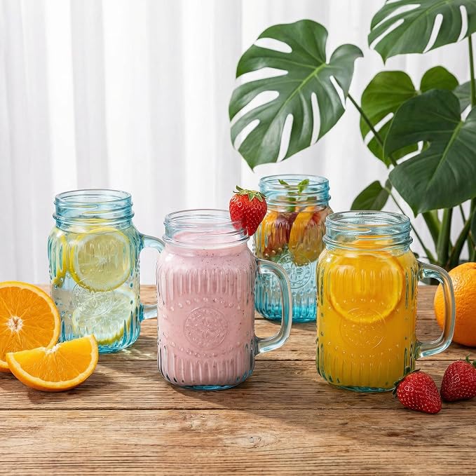 DaYammi Mason Jars with Lids and Straws (Blue, 16, ounces)