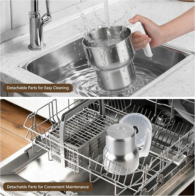 Milk Frother and Steamer, 8 in 1 Detachable Electric Milk Frother, Automatic Warm and Cold Foam Maker, Variable Temperature and Froth Thickness for Latte, Macchiato, Cappuccino, 20.29oz/600ml, White