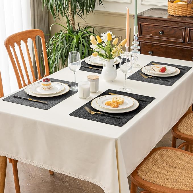 Romanstile Vinyl Placemats Set of 8, Reversible Faux Leather Heat Resistant Wipeable Table Mats, Waterproof Washable Non-Slip Table Placemats for Dining/Kitchen/Party/Outdoor (Grey Black, 12" x 17")