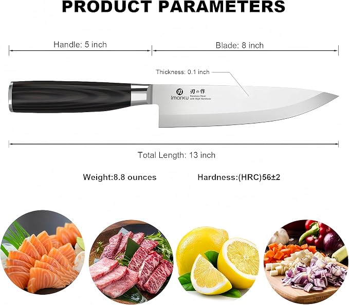 imarku 8 Inch Japanese Chef Knife,Single-Bevel Edge HC Steel Kitchen Knife | Versatile Chef Knife,Ultra-Sharp 13° Angle Rust-Resistant,For Right and Big Hands,Anti-slip Pakkawood Handle,Gift for Men