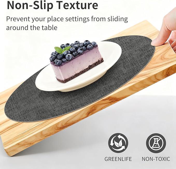 Maxpearl Faux Leather Round Placemats Set of 6, 13.8 inch, Dark Grey | Waterproof, Heat Resistant, Non Slip, Wipe Clean Dining Table Place Mats, Suitable for Indoor & Outdoor Use, Table Settings