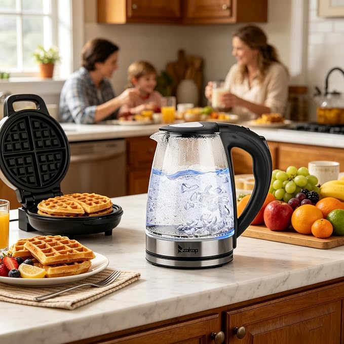 Electric Kettle, 7 Colors LED, Removable Tea Infuser, Glass Tea Kettle, 360° Swivel Base, BPA Free, Stainless Steel, Auto Shut-Off, Boil Dry and Overheat Protection for Coffee 1.8 L