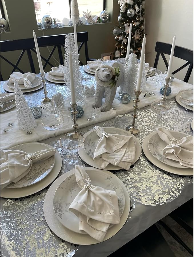 Disposable Silver Placemats Set of 50 Metallic Thin Round 13 Inch Silver Doilies Mesh Pressed Fall Table Placemates 50 Pack Charger Plates for Wedding, Birthday Party