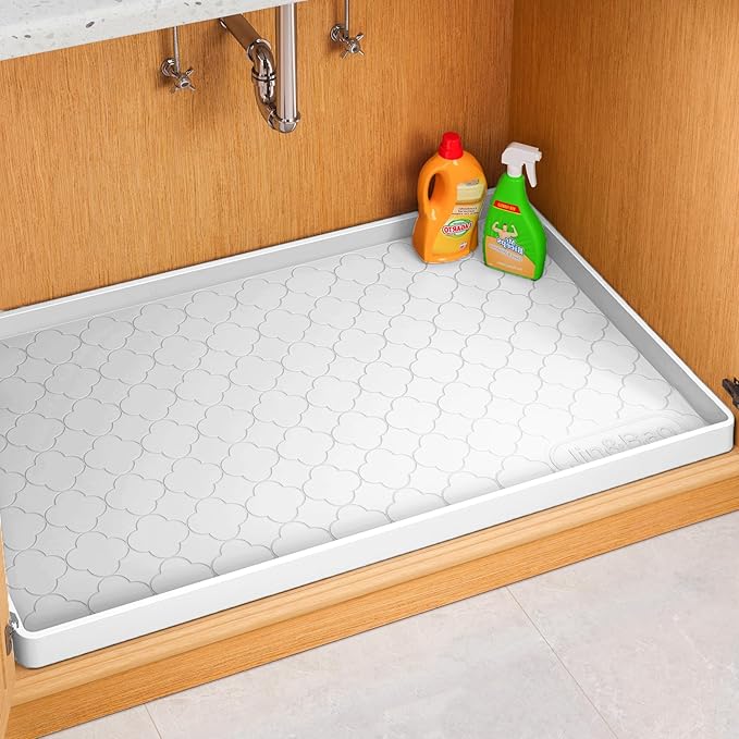 Jin&Bao Under Sink Mat 22" x 22" Waterproof Silicone Cabinet Kitchen Liner | Silicone under kitchen sink mat,cabinet protector,bathroom shelf liner,raised edge,anti-slip,easy to clean & dishwasher safe