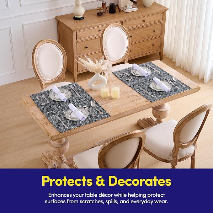 Sweet Home Collection 100% Cotton Placemats for Dining Room Rectangle Two Tone Woven Fabric 13" x 19" Soft Durable Table Mat Set, Set of 6, Black