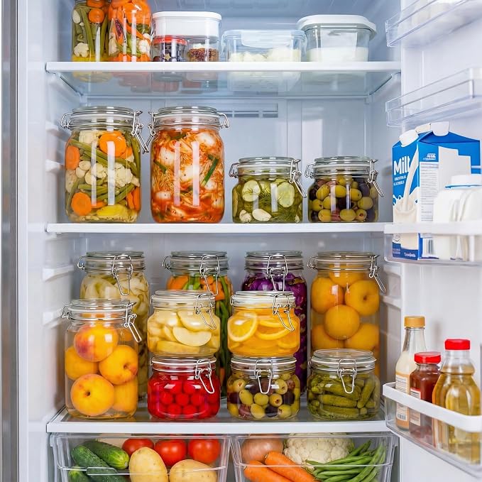 Square Glass Jars with Airtight Lids, Mason Jar with Clamp Lids Multi 5Pack | Air Tight Glass Food Storage Containers with Lids Keep Food Dry & Fresh, Best Canister for Flour, Sugar, Cereal, Rice, Coffee