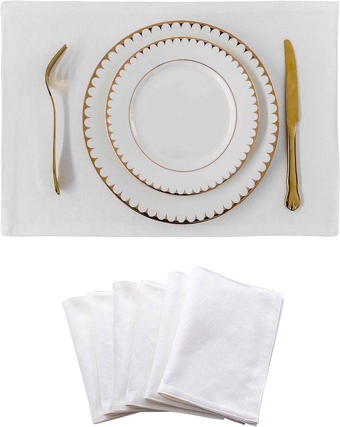 Home Brilliant White Placemats Set of 6 Heat Resistant Dining Table Place Mats for Kitchen Table for Wedding Party Holiday, Pure White