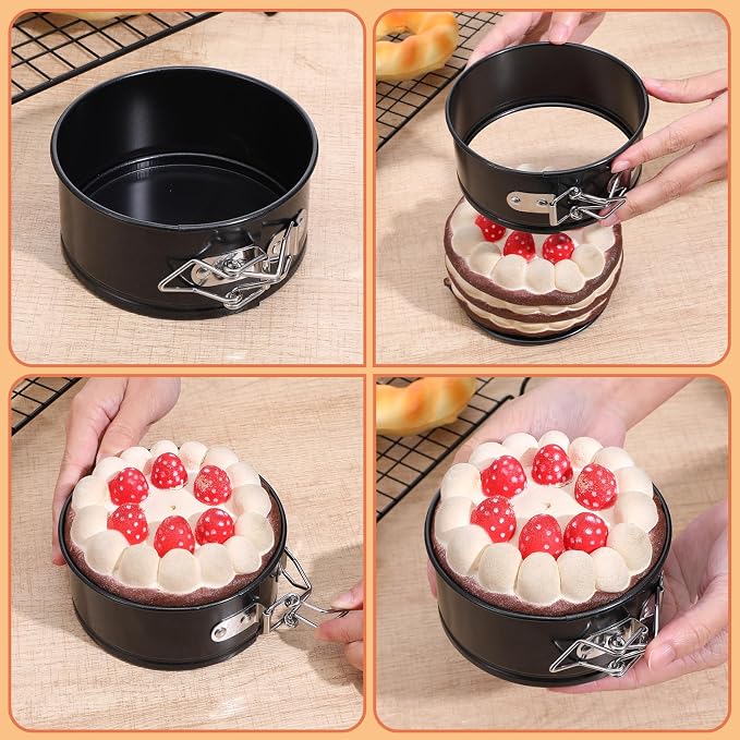 10 Pcs 4 Inch Springform Pan Set, Nonstick Leakproof Mini Cheesecake Pans With Removable Bottom, Round Cake Mold For Baking Mini Cheesecakes, Pizzas, Quiches, Black