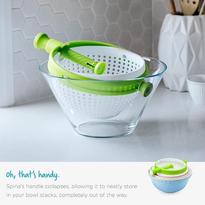 Dreamfarm Spina 2-in-1 Collapsible Salad Spinner & Colander | Compact storage, in-sink salad washer and strainer, 12 cup capacity, cleans fruit, vegetables and berries, drains pasta