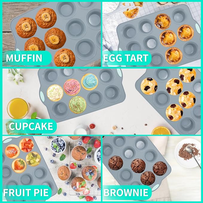 2Pack Silicone Muffin Pan with Metal Frame, 12 Cup Regular Size Cupcake Pan, Non-Stick Baking Tray, Food Grade Baking Molds for Oven, Dishwasher Safe