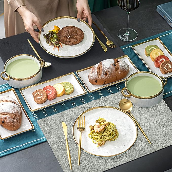 Leather Placemats Table Mats Set of 6, Black & Gray | Reversible Non-Slip Table Placemats, Heat-Resistant and Waterproof for Dining Kitchen and Holiday Parties